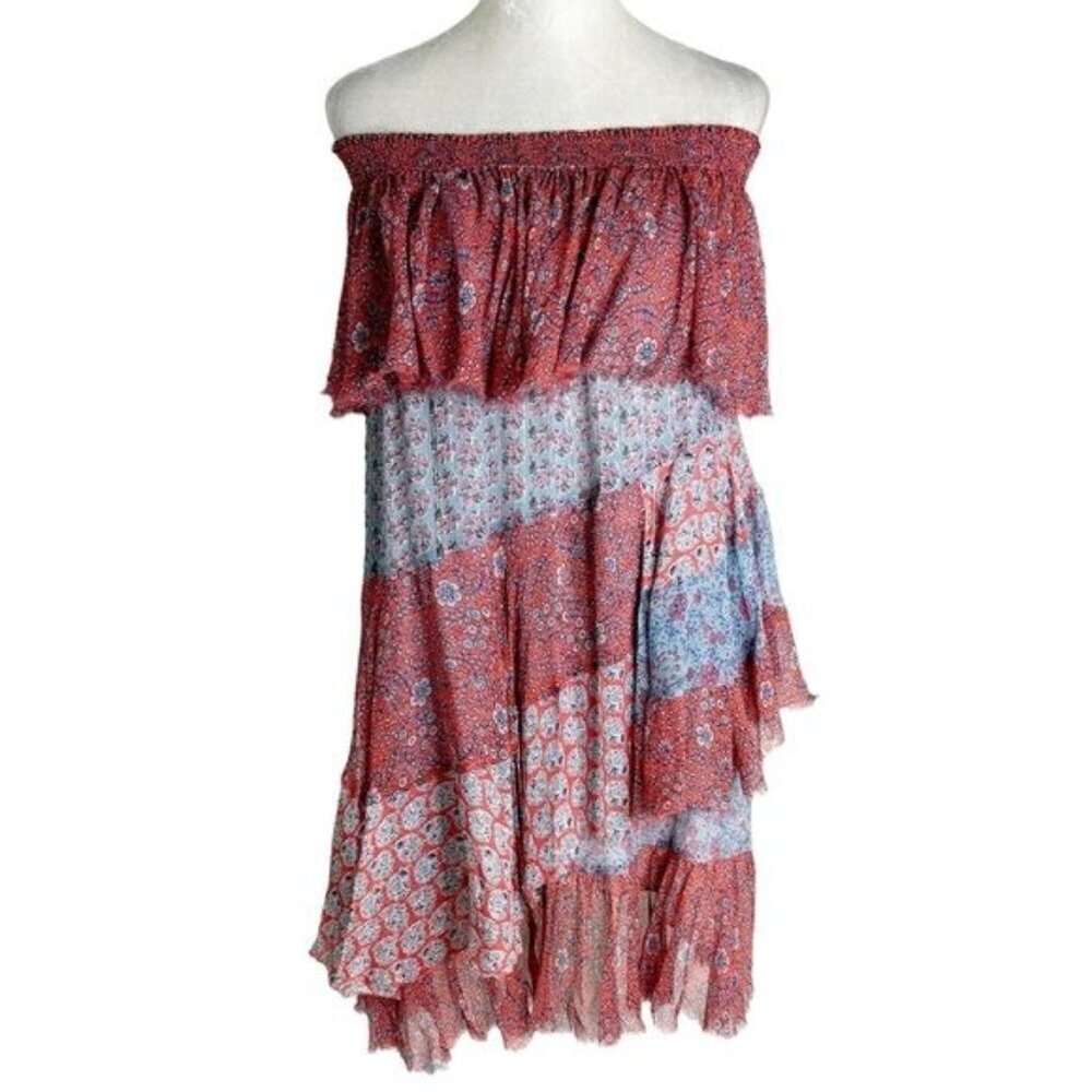 Rebecca Taylor Silk Off Shoulder Patchwork Mini Dress Mermaid Size S - Picture 5 of 15